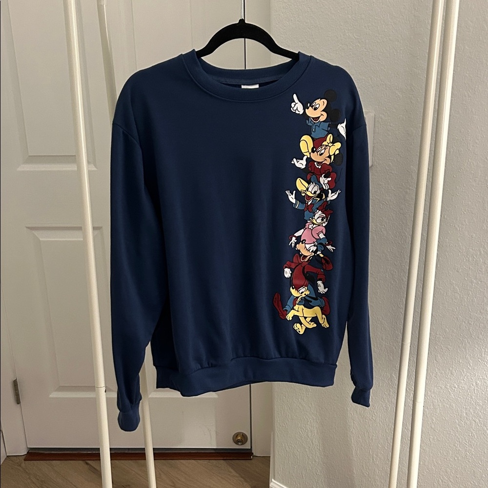 Vintage Disney Men’s or Women’s Blue Crewneck Sweater with Character Stack